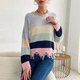 Women Knitted Sweater Autumn and Winter Leisure Long Sleeve Shabby Knit Bottoming V-neck