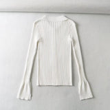 Women Sweater Knitwear Lapel Single Breasted Split Flare Sleeve Knitwear