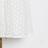 Women Dresses V-neck Lantern Sleeve Single Row Embroidery Hollow Dress (Qymy0409)