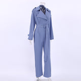 Women Trench Coat Spring/Summer Jumpsuit Waist-Tight Casual Long Sleeve Pants