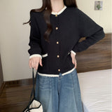 Women Knitted Cardigan Spring Long Sleeve round Neck Sweater Pocket Button Cardigan Loose Sweater