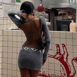 Women Dresses Autumn Sexy Backless Long Sleeves Sheath Dress