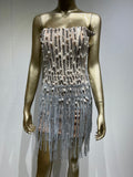 Women Dresses Dress Skirt Beaded Sequins Tassel Sexy Dress (Ont0408)