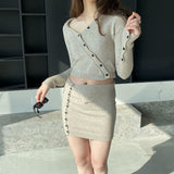 Women Knitted Two-Piece Set Spring Sexy Sweater Top Sheath Skirt Knitting Suit 8t8225
