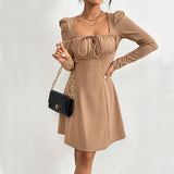 Women Dress Winter Slim Fit Puff Sleeve Long Sleeve Dress
