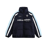 Unisex Winter Cotton Coat Letter Printed Hooded Cotton-Padded Coat Vintage Loose and Warm Cotton-Padded Coat