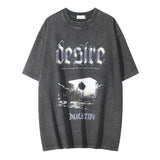 Men Vintage T-Shirt Printed T-shirt Short-Sleeved Top Men's Washed Distressed Summer Casual