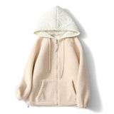 Women Jacket Autumn and Winter Fleece Fur Integrated Hooded Sweatshirt Cardigan