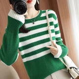 Women Knitwear Autumn and Winter Striped round Neck Sweater Loose Sweater
