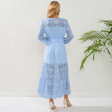 Women Date Dress Autumn Winter Sexy Long Sleeve round Neck Lace Long Dress Dress