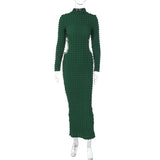 Women Dresses Fall Hollow out Tied Turtleneck Long Sleeve Dress