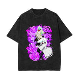 Anime T-shirt short-sleeved summer washed old cotton top loose