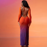 Women Dresses Autumn Sexy Hollow Backless Lace-up Long Sleeve Dress