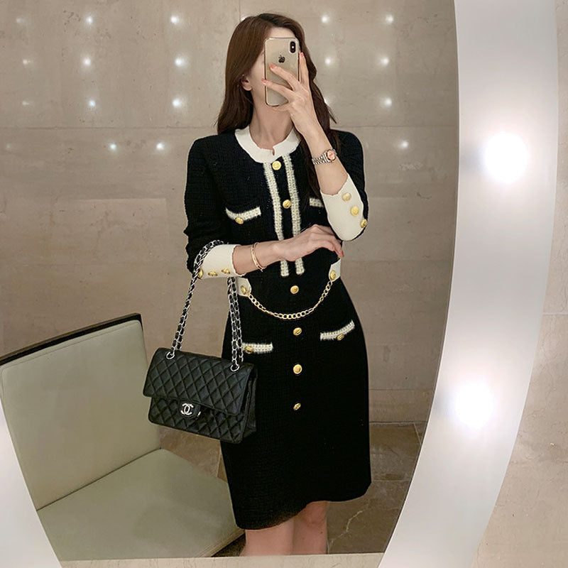 Women Maxi Dress Autumn and Winter Button Knitted Dress