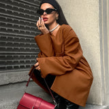Women Trench Coat Autumn and Winter Leisure Baggy Coat Long Sleeve V-neck