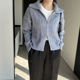 Women Cardigan Sweater Autumn Sweater Cardigan Zipper Turn-down Collar Coat Q625