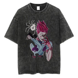 Cotton Men Women Washed Vintage T-Shirt Anime Graphic Print