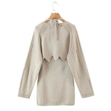 Women Sweater Knitwear Knitting Suit Sexy Sling Dress Ripped Sweater Two-Piece Set
