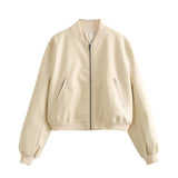 Women Leather Jacket Autumn Leisure Imitation Leather Flight Jacket PU Leather Coat