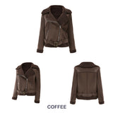 Red Leather Jacket Fall/Winter Suede Fabric Jacket Turn-down Collar Coat