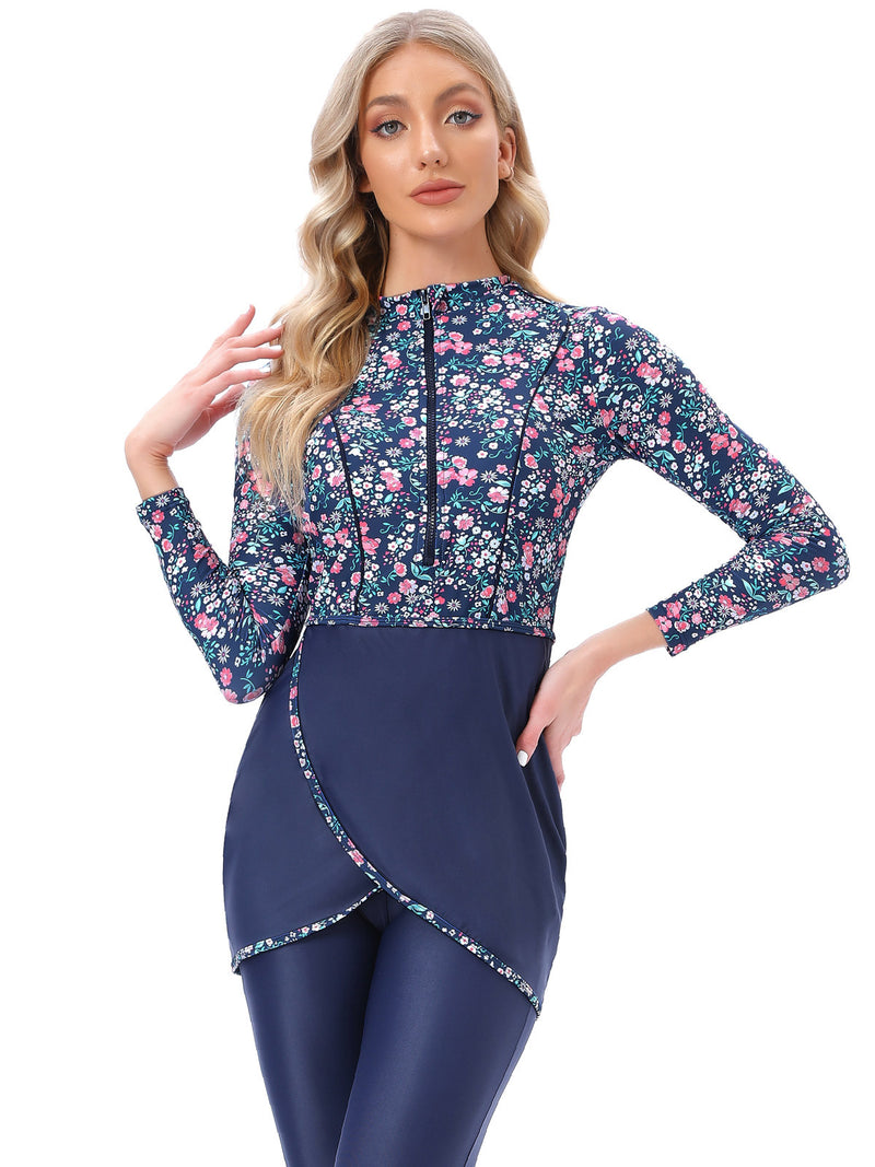 Muslim Bathing Suits  muslim swimwear印花穆斯林女士 泳衣 拉链+胸垫 burkini