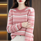 Women Knitwear Autumn and Winter round Neck Striped Sweater Loose Sweater
