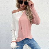 Women Knitted Sweater Fall Pullover Multicolor Thin & Pink