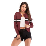 Women Knitted Sweater Autumn Striped Knitted Cardigan Long Sleeve round Neck Sweater Small Coat