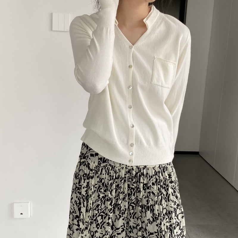 Women Cardigan Sweater Autumn Single Breasted Loose-Fitting V-neck Long Sleeves Knitted Sweater Cardigan 8t8306
