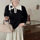 Women Knitted Pullover Polo Collar Sweater Women's Short Autumn and Winter Knitted Top