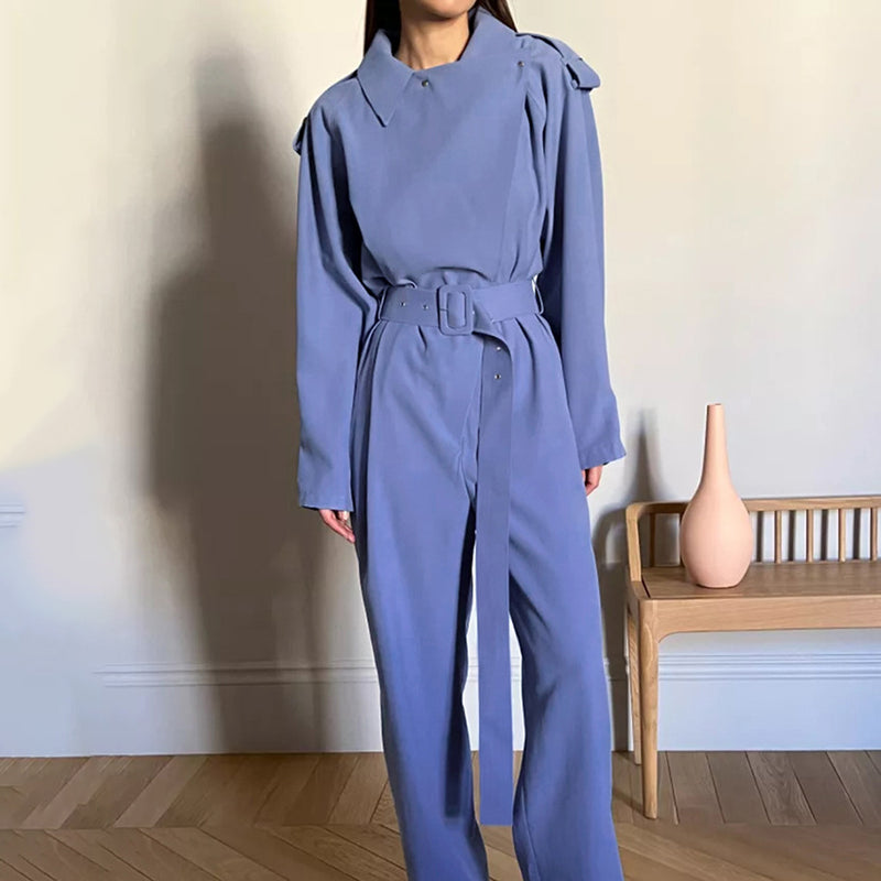 Women Trench Coat Spring/Summer Jumpsuit Waist-Tight Casual Long Sleeve Pants