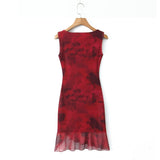 Women Dresses Summer Tie-Dye Mesh Vest Dress Sexy Skirt (Xds0414)