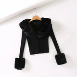 Women Sweater Knitwear Vintage Sweater Cardigan Women's Detachable Fur Collar Single-Breasted Short Knitted Top
