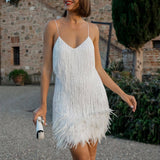 Corset Dress Sequined Dress Tassel Stitching Feather Sequins Dress Sexy V-neck Strap Dress