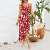 Women Date Dress Summer Sexy Suspender Dress Irregular Pattern Print Dress