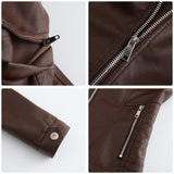 Red Leather Jacket Spring and Autumn Hooded Leather Coat Women's Detachable Hat Windproof Jacket