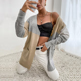 Women Knitted Sweater Autumn and Winter Knitting Long Sleeve Color Matching Sweater Cardigan