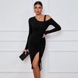 Women Dress off-Shoulder Autumn and Winter Sheath Long Sleeve Sexy Dress