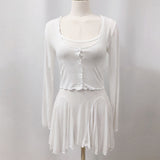 Women Dresses Sling Dress Cardigan Button Jacket Long-Sleeved Skirt