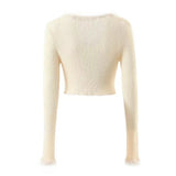 Women Sweater Knit Wear Autumn Short Fur Collar Knitted Cardigan Single-Breasted Top