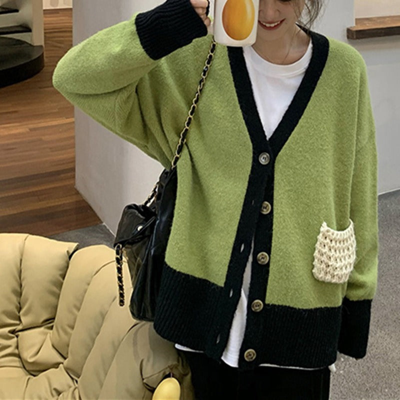 Women Knitwear Autumn and Winter V-neck Sweater Loose Knitted Cardigan