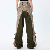 Men Sweatpants Stitched Camouflage Overalls Punk Loose Straight-Leg Wide-Leg Pants