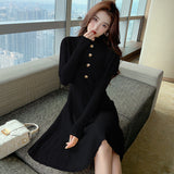 Women Maxi Dress Autumn Winter Retro Long Knitted Dress