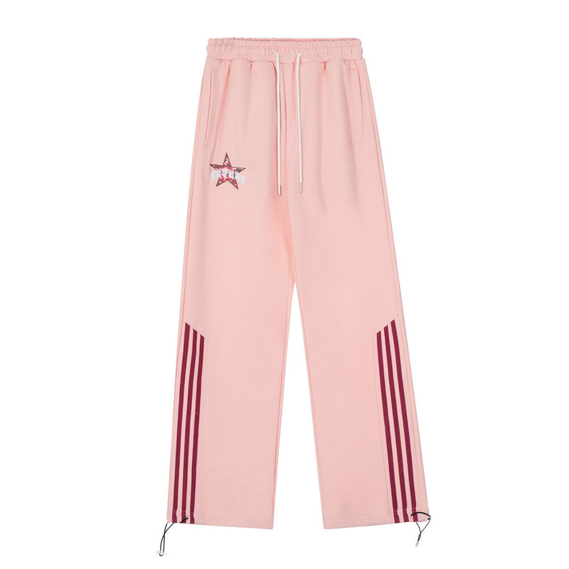 Men Sweatpants Striped Stitching Embroidered Five-Pointed Star Exercise Casual Pants Loose-Fit Tappered Trousers Sweatpants