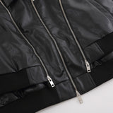 Women Jacket Ribbed Short Leather Jacket Women Zipper Jacket Coat