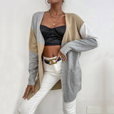 Women Knitted Sweater Autumn and Winter Knitting Long Sleeve Color Matching Sweater Cardigan
