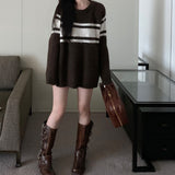 Women Knitted Pullover Striped Loose Sweater Autumn Winter Retro Knitwear Coat