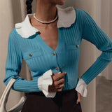 Women Knit Top Elegant Knitted Cardigan Single-Breasted Sweater