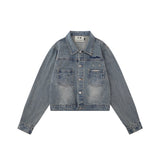 Women Jacket Pocket Washed and Worn Denim Coat Lapel Denim Jacket Jacket