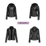 Red Leather Jacket Spring and Autumn Hooded Leather Coat Women's Detachable Hat Windproof Jacket